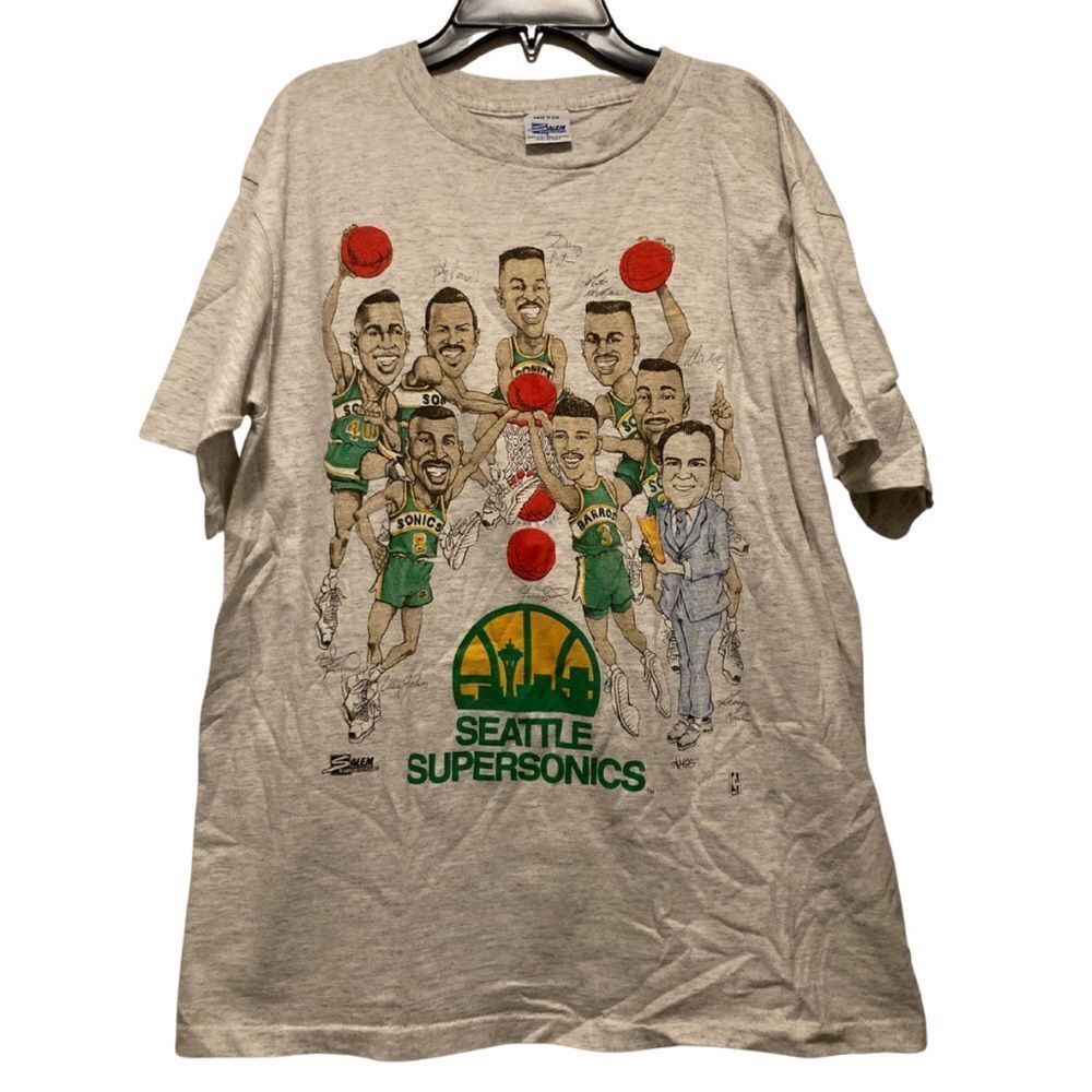 Vintage 90s Seattle Super Sonics Caricature / Fat Head NBA Single Stitch T-Shirt
